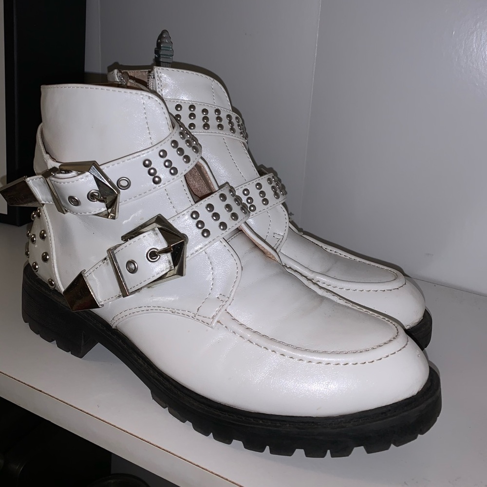 White studded boots